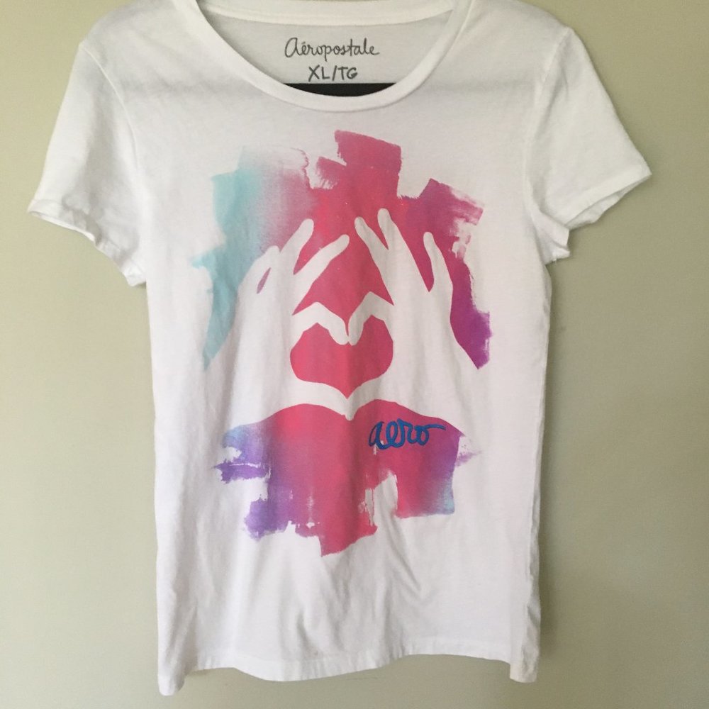 White T-shirt, Heart Aeropostale
